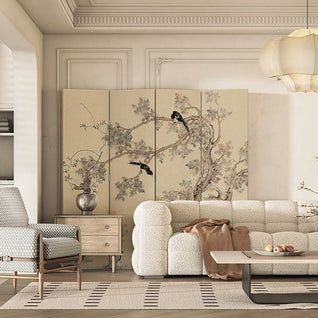 Room Divider Screen | French Style Floral and Bird Motif | Foldable Design | Living Room