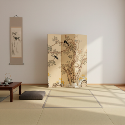 Room Divider Screen | French Style Floral and Bird Motif | Foldable Design | Living Room 8