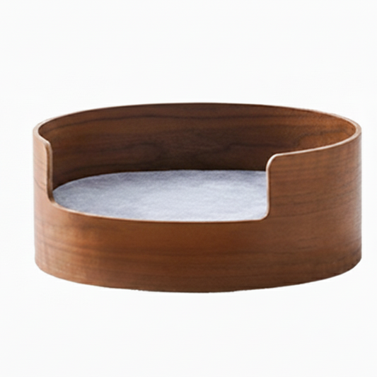 Round Solid Wood Cat Bed with Removable Cushion | Vintage Walnut and Ash Finish for Living Room or Bedroom 0