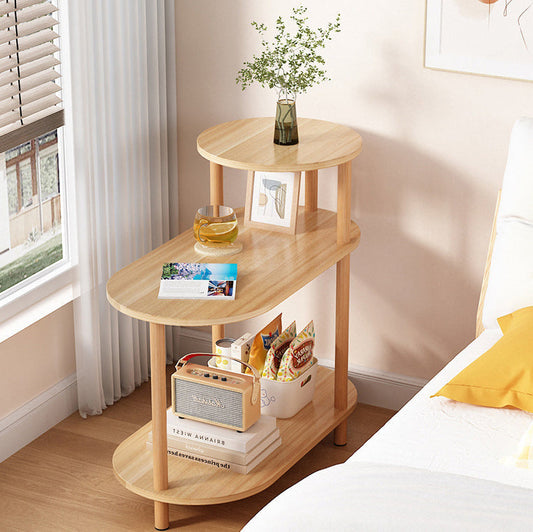 Round Solid Wood End Table with 3-Tier Storage | Modern Minimalist Living Room Furniture 0