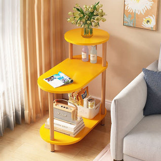 Round Solid Wood End Table with 3-Tier Storage | Modern Minimalist Living Room Furniture
