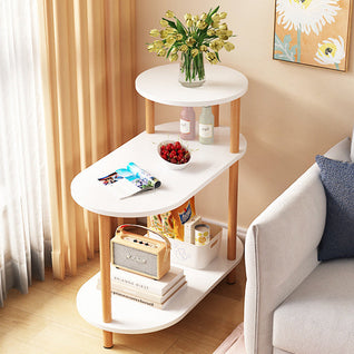 Round Solid Wood End Table with 3-Tier Storage | Modern Minimalist Living Room Furniture
