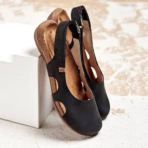 Samantha | Orthopedic Sandals Cushioned Comfort Black Synthetic Leather Women Adult 0