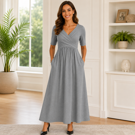 Samantha | Women's Dress Elegant Midi Casual Blue Smooth Adult 0