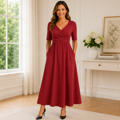 Samantha | Women's Dress Elegant Midi Casual Blue Smooth Adult 5