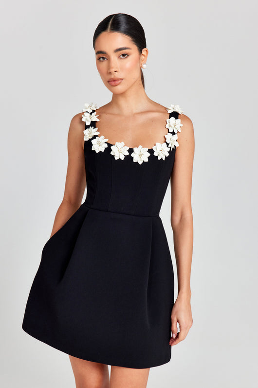 Samantha | Women's Dress Floral Appliqué Mini White Cotton Summer 1
