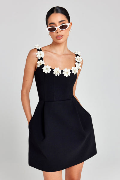 Samantha | Women's Dress Floral Appliqué Mini White Cotton Summer 5