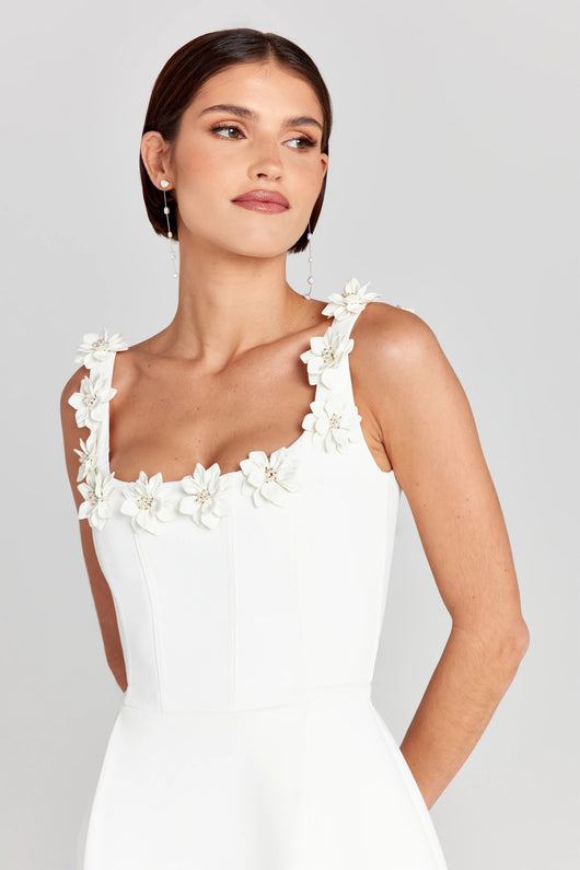 Samantha | Women's Dress Floral Appliqué Mini White Cotton Summer 6