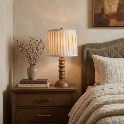 Scandinavian Table Lamp with Fabric Shade Natural Wood Base for Bedroom and Living Room 2