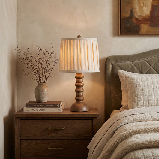 Scandinavian Table Lamp with Fabric Shade Natural Wood Base for Bedroom and Living Room 2