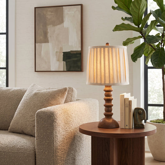 Scandinavian Table Lamp with Fabric Shade Natural Wood Base for Bedroom and Living Room 8