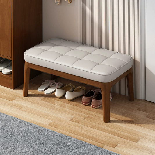 Shoe Bench | PU Leather & Solid Wood | Grid Upholstered Design | Entryway & Living Room 0