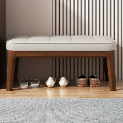 Shoe Bench | PU Leather & Solid Wood | Grid Upholstered Design | Entryway & Living Room 1