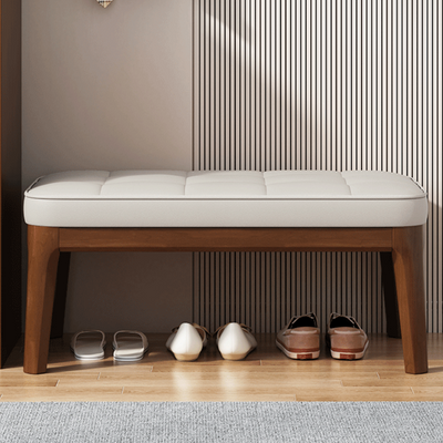 Shoe Bench | PU Leather & Solid Wood | Grid Upholstered Design | Entryway & Living Room 6