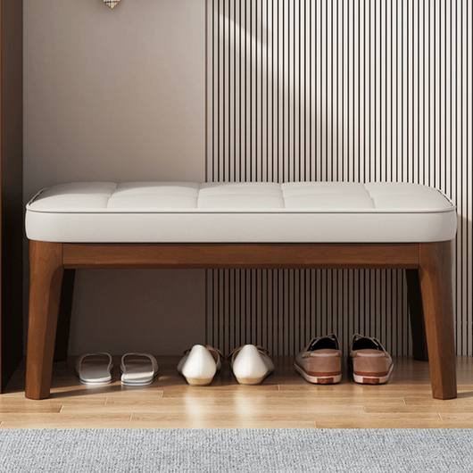 Shoe Bench | PU Leather & Solid Wood | Grid Upholstered Design | Entryway & Living Room 6