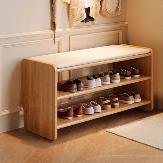 Shoe Storage Bench | Solid Wood & PU Leather | 2-Tier Shoe Rack | Entryway or Living Room 14