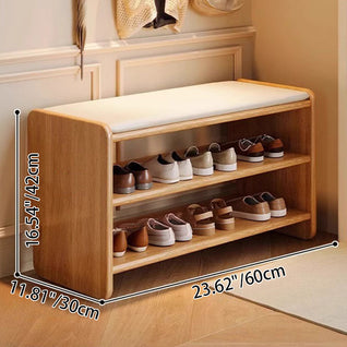 Shoe Storage Bench | Solid Wood & PU Leather | 2-Tier Shoe Rack | Entryway or Living Room