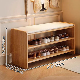 Shoe Storage Bench | Solid Wood & PU Leather | 2-Tier Shoe Rack | Entryway or Living Room