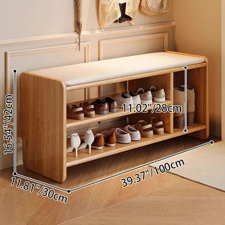 Shoe Storage Bench | Solid Wood & PU Leather | 2-Tier Shoe Rack | Entryway or Living Room