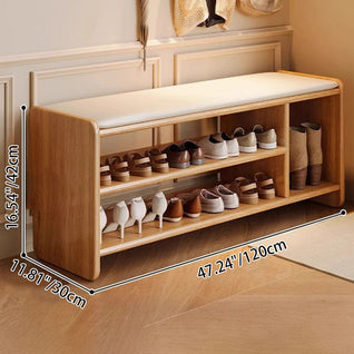 Shoe Storage Bench | Solid Wood & PU Leather | 2-Tier Shoe Rack | Entryway or Living Room