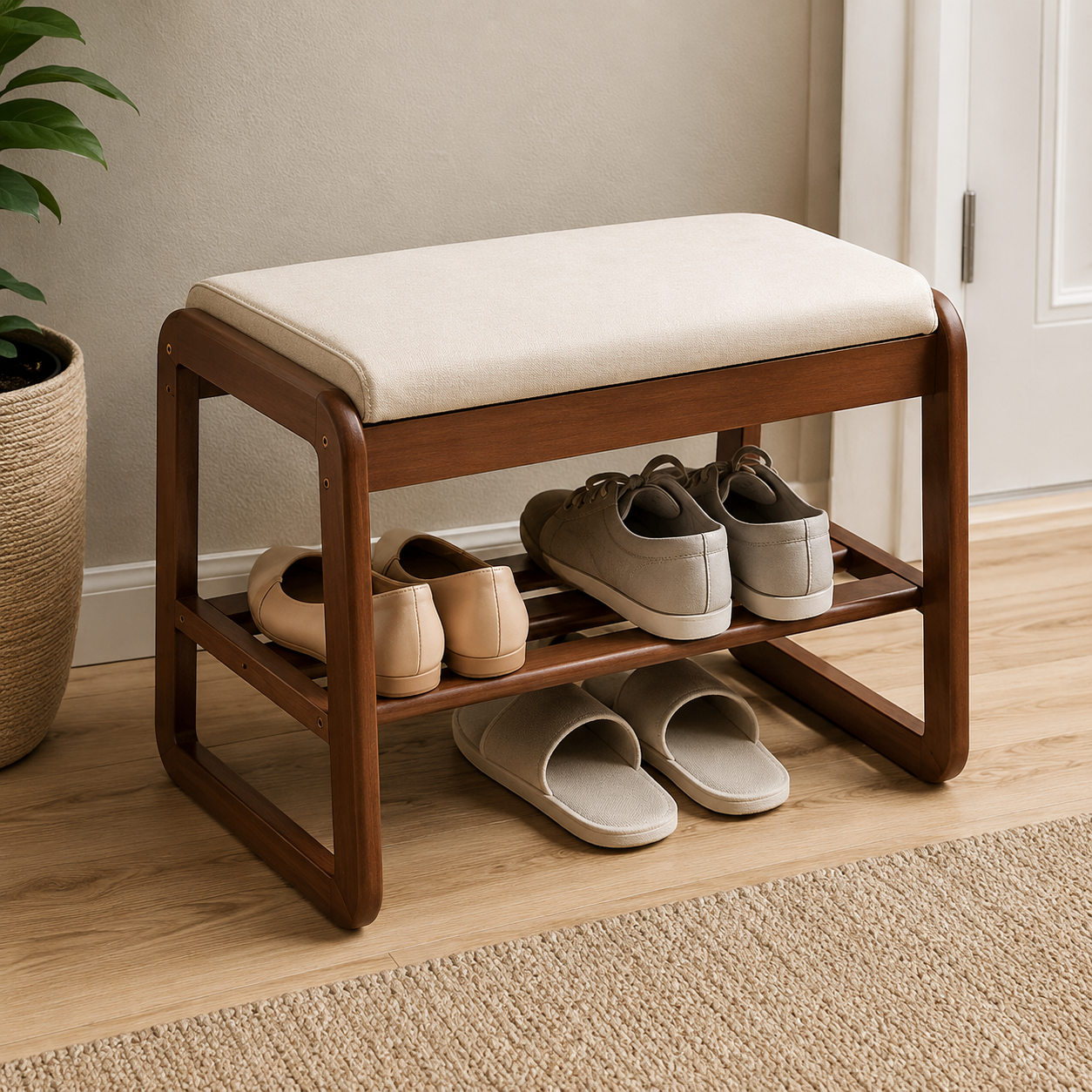 Shoe Storage Cabinet | Solid Wood & Tech Cloth | Compact 1-Tier Design | Entryway Organizer 150