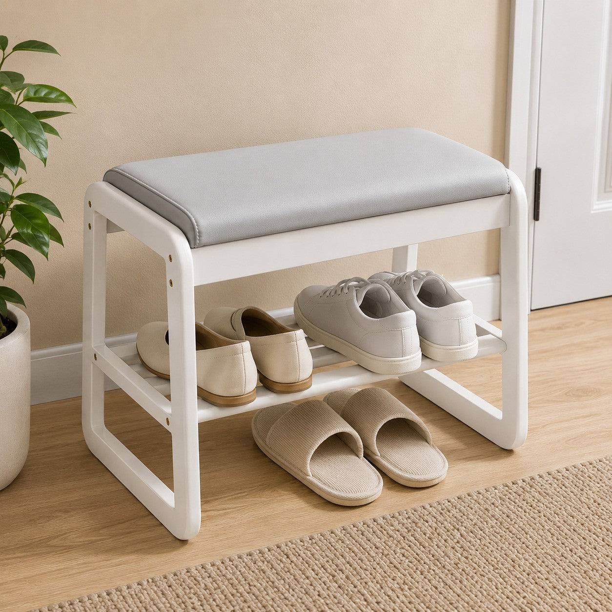Shoe Storage Cabinet | Solid Wood & Tech Cloth | Compact 1-Tier Design | Entryway Organizer 00