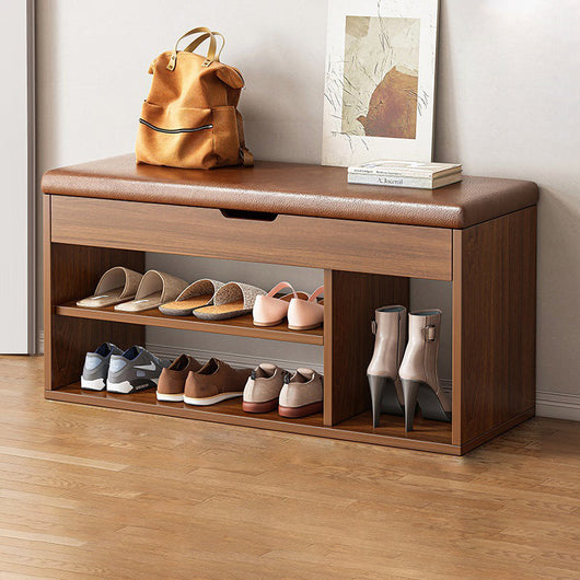 Shoe Storage Rack | Minimalist PU Leather & Wood | 3-Tier Shoe Organizer for Entryway 15