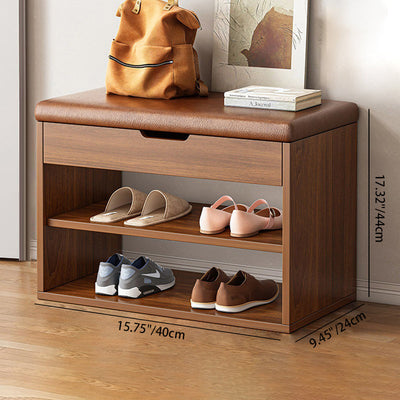 Shoe Storage Rack | Minimalist PU Leather & Wood | 3-Tier Shoe Organizer for Entryway 4