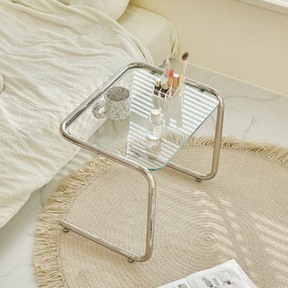 Side Table | Tempered Glass & Iron | Minimalist Design | Living Room Use