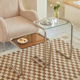 Side Table | Tempered Glass & Iron | Minimalist Design | Living Room Use