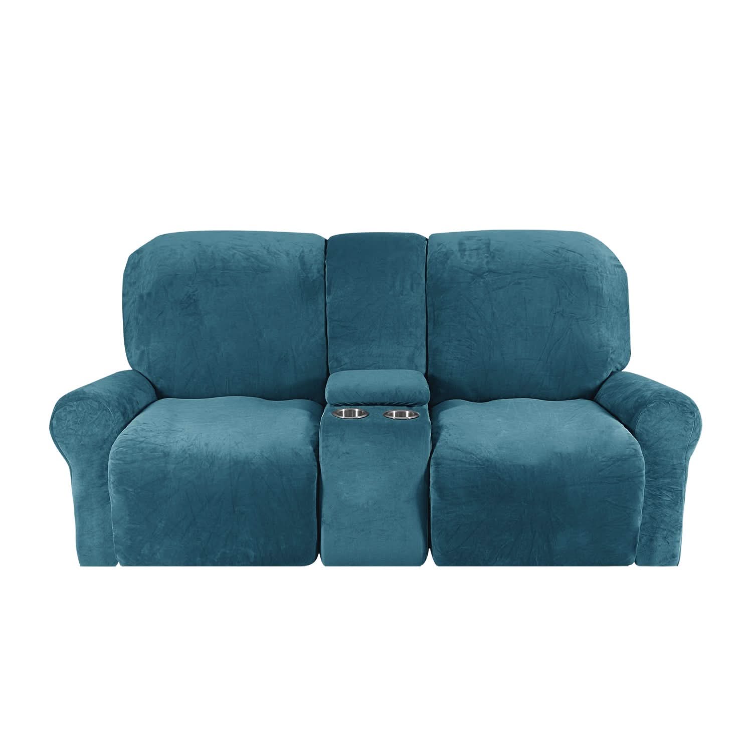 Sofa Cover Velvet Plush with Cup Holders | Non-Slip Protection for 2-Seater Recliner Loveseat 0