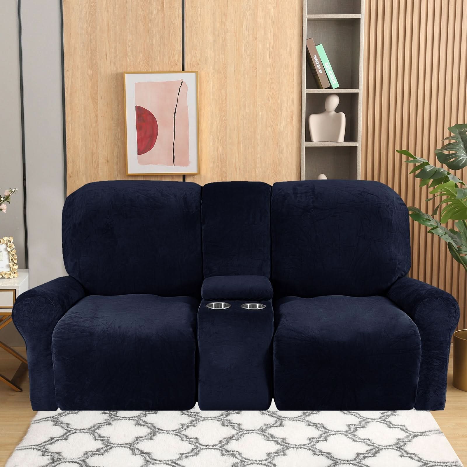 Sofa Cover Velvet Plush with Cup Holders | Non-Slip Protection for 2-Seater Recliner Loveseat 1