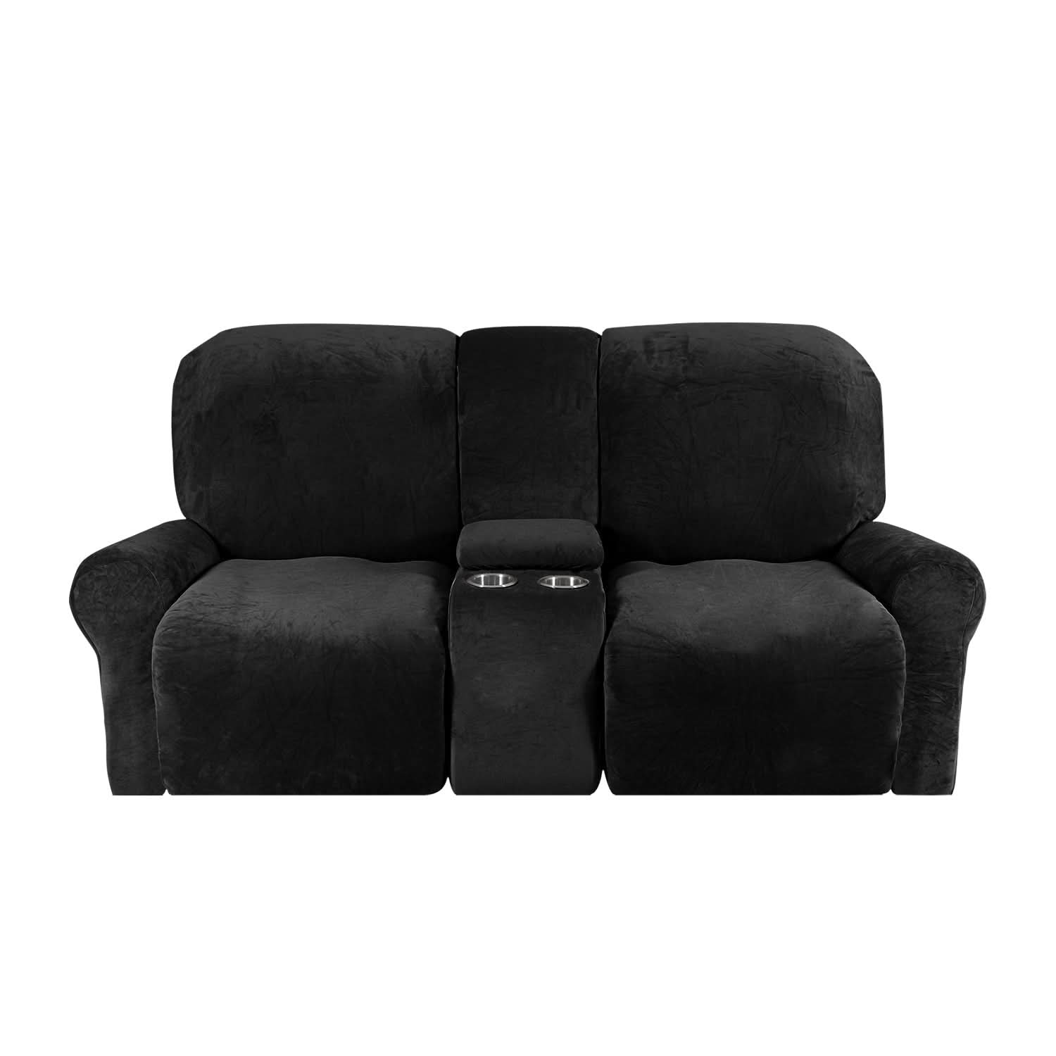 Sofa Cover Velvet Plush with Cup Holders | Non-Slip Protection for 2-Seater Recliner Loveseat 10
