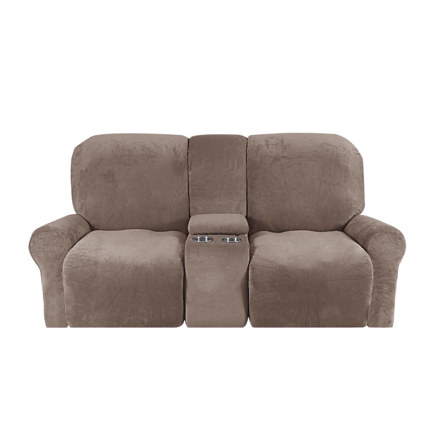 Sofa Cover Velvet Plush with Cup Holders | Non-Slip Protection for 2-Seater Recliner Loveseat 11