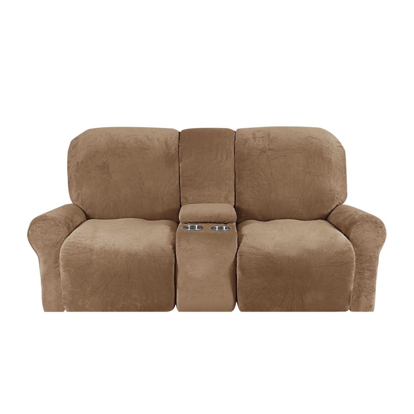 Sofa Cover Velvet Plush with Cup Holders | Non-Slip Protection for 2-Seater Recliner Loveseat 4
