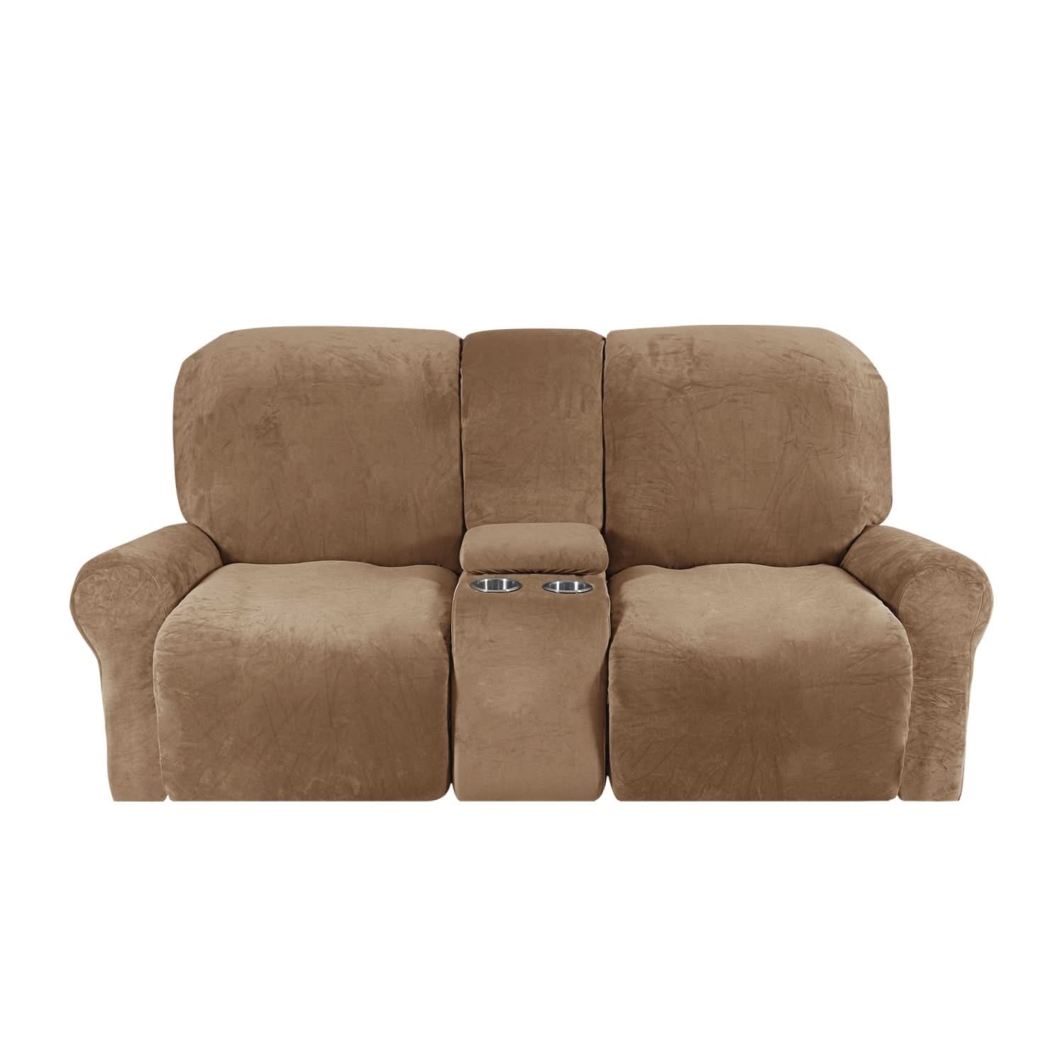 Sofa Cover Velvet Plush with Cup Holders | Non-Slip Protection for 2-Seater Recliner Loveseat 4