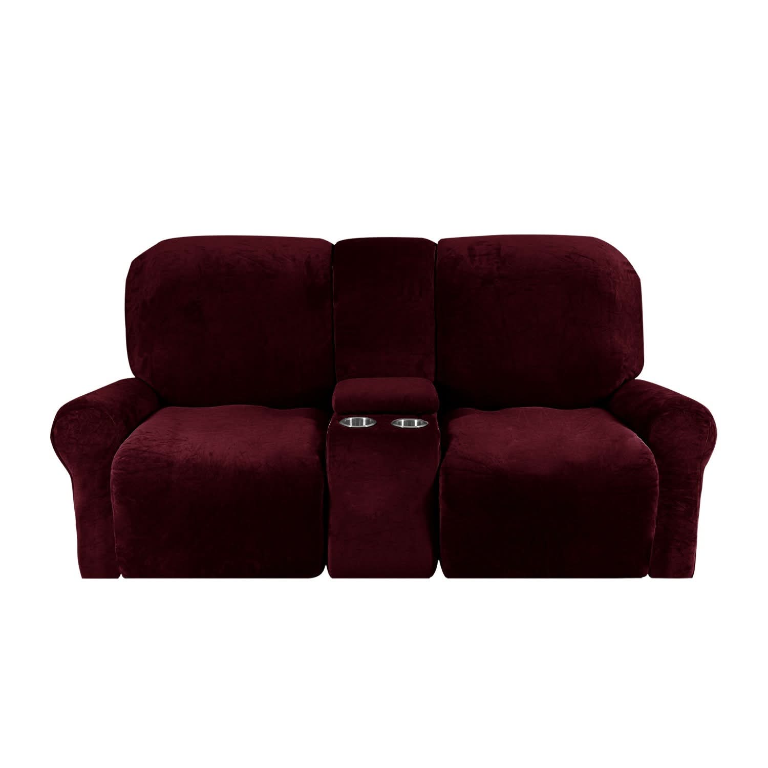 Sofa Cover Velvet Plush with Cup Holders | Non-Slip Protection for 2-Seater Recliner Loveseat 7