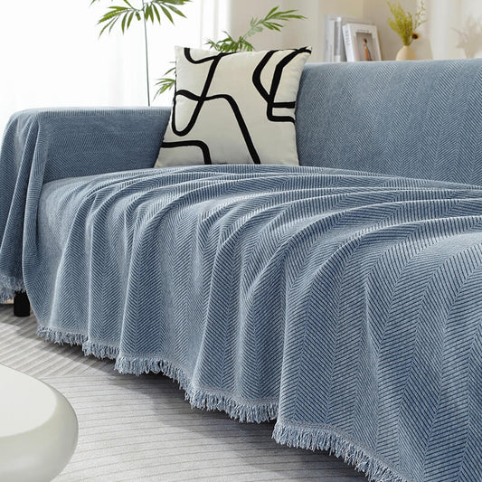 Sofa Cover | Chenille Herringbone Design with Tassels | Elegant Protection for Living Room 0
