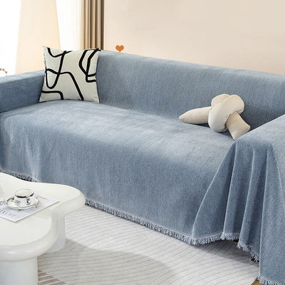 Sofa Cover | Chenille Herringbone Design with Tassels | Elegant Protection for Living Room 1