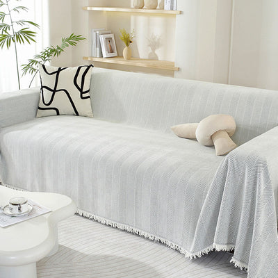 Sofa Cover | Chenille Herringbone Design with Tassels | Elegant Protection for Living Room 3