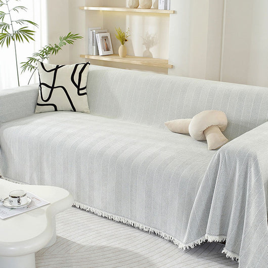 Sofa Cover | Chenille Herringbone Design with Tassels | Elegant Protection for Living Room 3
