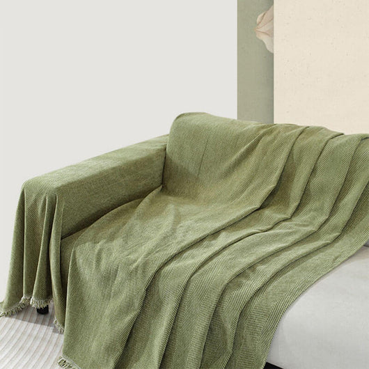 Sofa Cover | Chenille Herringbone Design with Tassels | Elegant Protection for Living Room 4