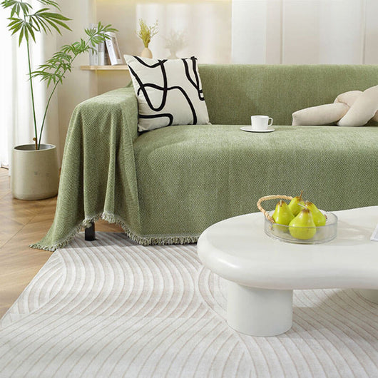 Sofa Cover | Chenille Herringbone Design with Tassels | Elegant Protection for Living Room 5