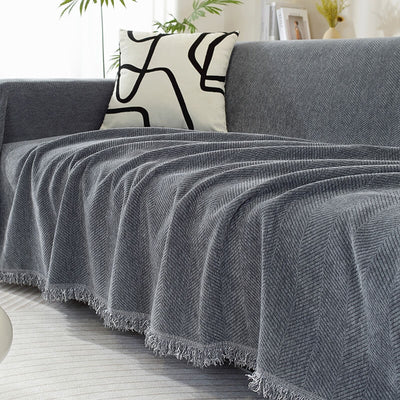 Sofa Cover | Chenille Herringbone Design with Tassels | Elegant Protection for Living Room 7