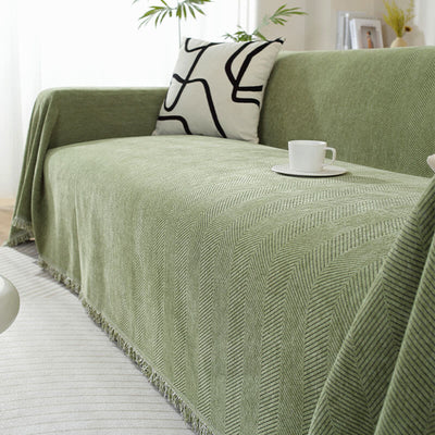 Sofa Cover | Chenille Herringbone Design with Tassels | Elegant Protection for Living Room 8