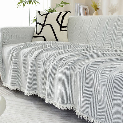Sofa Cover | Chenille Herringbone Design with Tassels | Elegant Protection for Living Room 9