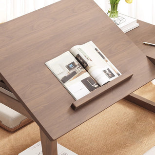 Solid Wood Side Table with Foldable Design & Multi-Angle Surface | Modern Japanese Style for Living Room