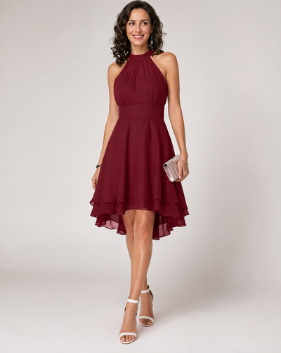 Sophia | Cocktail Dresses Halter Burgundy Chiffon Women Adult Summer 1