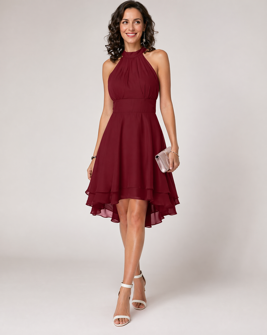 Sophia | Cocktail Dresses Halter Burgundy Chiffon Women Adult Summer 1