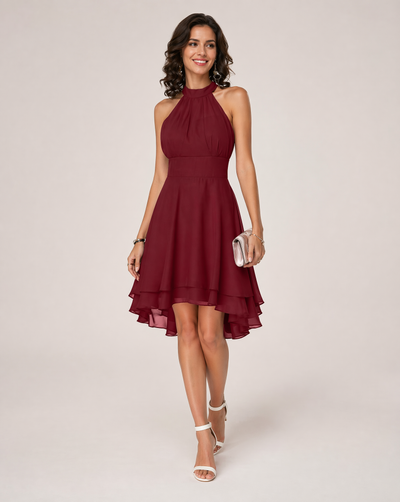 Sophia | Cocktail Dresses Halter Burgundy Chiffon Women Adult Summer 4